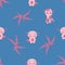 Hand drawn marine octopus and axolotls seamless pattern. Perfect for T-shirt, textile and print. Doodle vector illustration