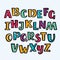 Hand drawn marker colorful uppercase alphabet. Kid style drawing font and signs.