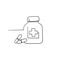 Hand drawn Medicine bottle and pills. Black and white icon. Vector illustration doodle