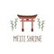 Hand Drawn Meiji Shrine Clipart, Japanese Illustration, Vector Art EPS 10.