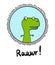 Hand drawn minimalism dinosaur t rex reptile in a frame for prints posters banners cute illustation with lettering