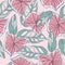 Hand drawn mixed kinds of exotic home plant leaves seamless pattern on pink background.