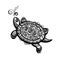 Hand drawn monochrome doodle turtle decorated with oriental ornament.