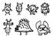 Hand Drawn monsters doodles set. Sketch style icons. Decoration