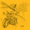 Hand drawn motorcycle on background. New York, Brooklyn Concept. hand drawn vector illustration
