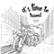 Hand drawn motorcycle on background. New York. hand drawn vector illustration