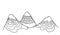 hand-drawn mountains in doodle style black outline on white background with wavy pattern. mountain range of three hills