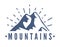 Hand drawn Mountains Logo set. Ski Resort vector icons, mountain silhouette elements. Ride and Snowboarding symbols