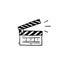 Hand drawn Movie clapperboard icon. Film set clapper for cinema production. Board clap for video clip scene start. Lights, camera