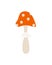 Hand drawn mushroom isolated on white background. fly agaric, poisonous mushroom. Red hat with white dots