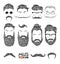 Hand Drawn Mustache Beard and Hair Style Set. Hipster