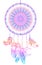 Hand drawn Native American Indian talisman dreamcatcher with feathers and moon. Vector hipster colorful gradient illustration iso