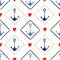 Hand-Drawn Nautical Rope Frames with Anchors and Hearts Vector Seamless Pattern. Marine Background