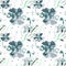Hand drawn navy blue flowers, stems and leaves on white background