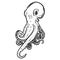 Hand drawn octopus illustration. Seafood. Design element for logo, label, emblem, sign, poster, banner.