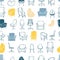 Hand drawn office chairs and armchairs. Vector  seamless pattern