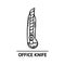 Hand drawn office knife icon. Professional labor construction tool with monochrome black and white colors