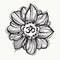 Hand drawn Ohm symbol, indian Diwali spiritual sign Om. Lotus flower around. High detailed decorative vector illustration.