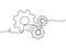 hand drawn one continuous line of moving gears wheels. gear icon logo