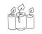 Hand drawn one line vector burning three candles logo icon. Continuous Christmas advent outline illustration for