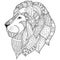 Hand drawn ornamental outline lion head illustration decorated with abstract doodles