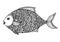 Hand drawn ornate doodle graphic black and white fish.