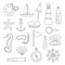 Hand drawn outline nautical items set.