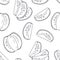 Hand drawn outline seamless pattern with kiwi. Black and white food background