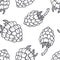 Hand drawn outline seamless pattern with raspberry. Black and white food background