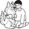 Hand Drawn owner hugs German Shepherd Dog illustration in doodle style