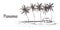 Hand drawn palm beach.Panama island with beach house,sketch vector illustration