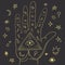 Hand drawn palmistry vector illustration with zodiac signs.