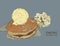 Hand drawn pancakes with Vanilla ice cream and syrup.