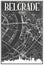 Hand-drawn panoramic city skyline poster with downtown streets network of BELGRADE, SERBIA