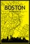 Hand-drawn panoramic city skyline poster with downtown streets network of BOSTON, MASSACHUSETTS