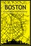 Hand-drawn panoramic city skyline poster with downtown streets network of BOSTON, MASSACHUSETTS