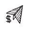 Hand Drawn paper airplane doodle. Sketch dollar icon. Decoration