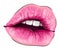 Hand-drawn parted sexy lips in pink color vector. Parted sexy lips pink lip color gloss. Beautiful woman`s open lips close. Lip