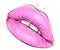 Hand-drawn parted sexy lips in pink color vector. Parted sexy lips pink lip color gloss with teeth. Beautiful woman`s open lips