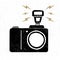 Hand drawn party icon with textured photo camera vector illustration