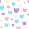 Hand drawn pastel seamless pattern for kids design. Cats head cartoon background.