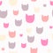 Hand drawn pastel seamless pattern for kids design. Cats head cartoon background.