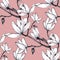Hand drawn pattern seamless magnolia flowers on pink background.