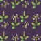 Hand drawn pattern seamless watercolor drawing of plantain green leaves and pink flowers on violet background.