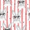 Hand drawn pattern with Vintage Rabbit sketch. Vector Print.