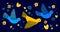 Hand drawn peace doves in blue and yellow colors.