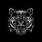 Hand-drawn pencil graphics, tiger head. Engraving, stencil style. Black and white logo, sign, emblem, symbol. Stamp, seal. Simple