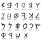 Hand drawn Phoenician alphabet, black isolated on white background
