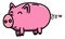 Hand drawn pink, clean, shiny and happy fat piggybank animal outline in cartoon style, colored illustration for kids,