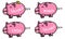 Hand drawn pink, clean, shiny and happy fat piggybank in cartoon style with inserted gold coin and